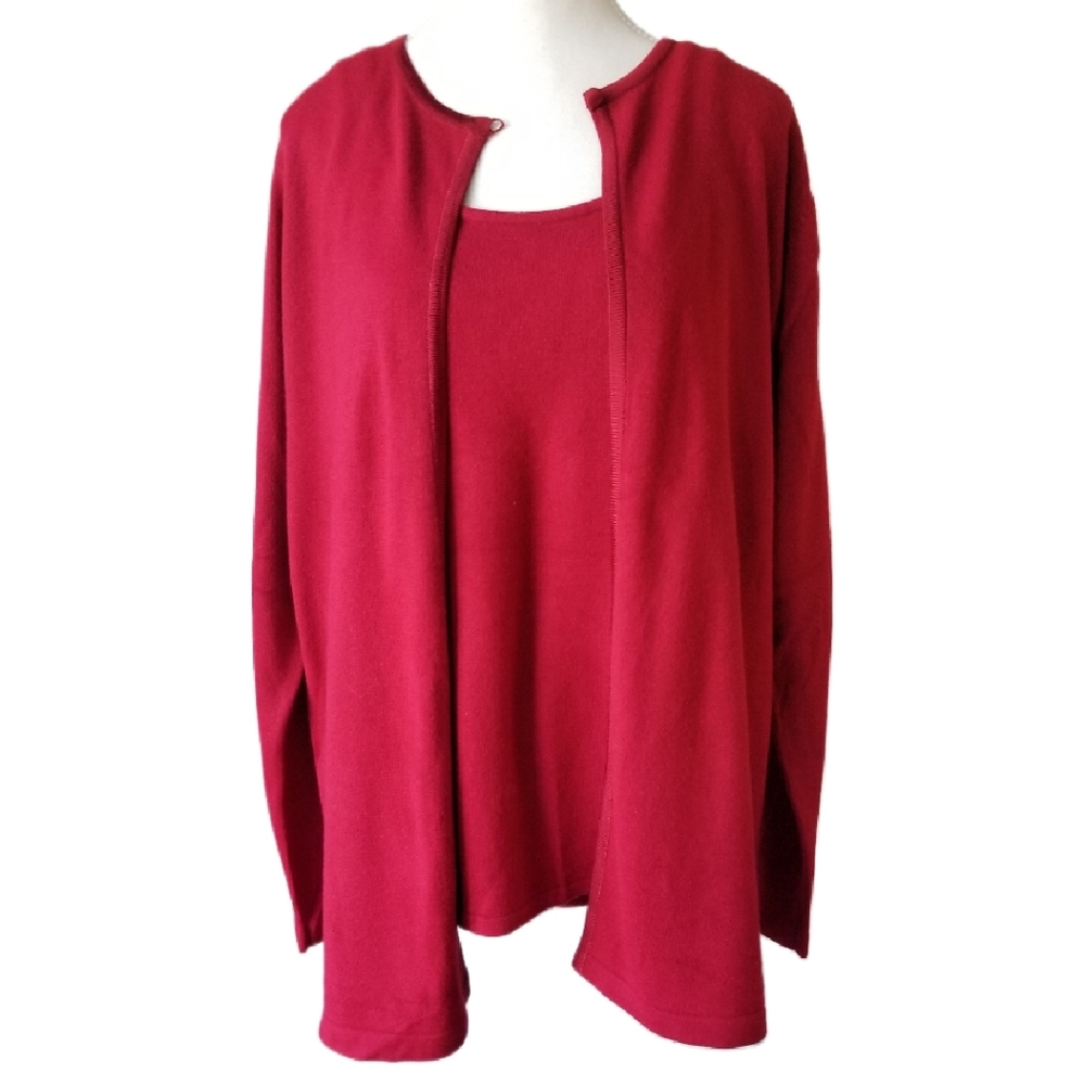 NWT Women Venezia Plus Warm Minimalist Knit Cardigan/Tank Set Office Red 14/16